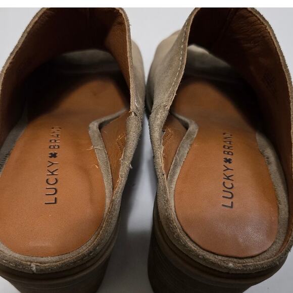Lucky Brand Dalley Taupe Leather Peep-Toe Mules – Women's 7M - Picture 5 of 6